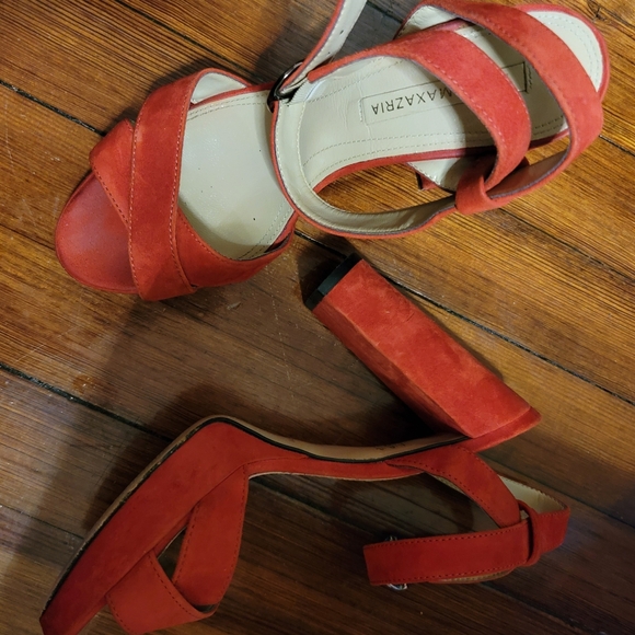 BCBGMAXAZRIA Red Suede Ankle Strap High Heel Shoes - Picture 4 of 9